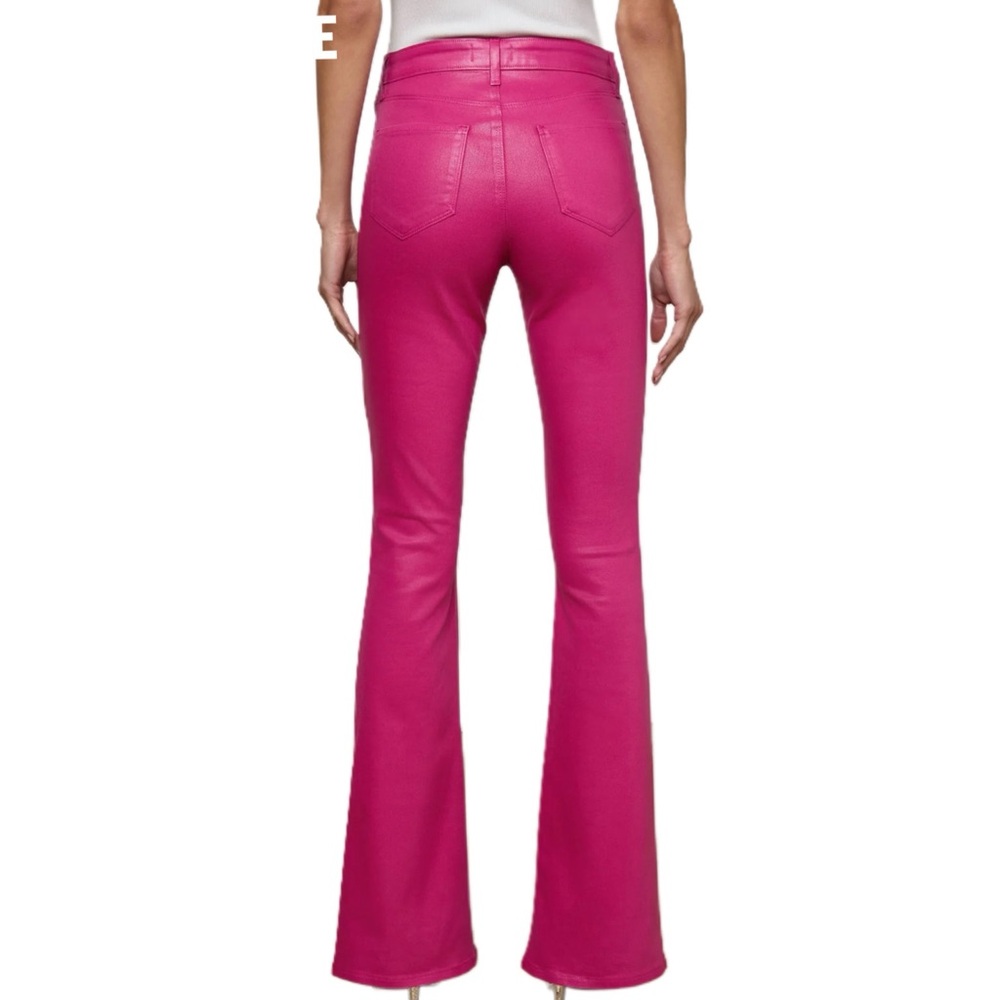 NWT L’AGENCE Marty High Rise Flare Coated Jeans Fuchsia Pink Leather Look Sz 26 - Picture 4 of 15